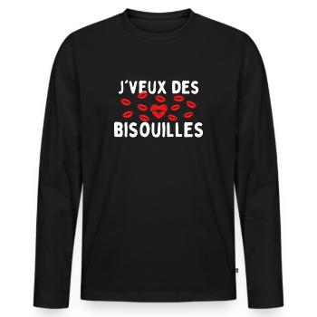 Je veux des bisouilles cadeau st valentin - T-shirt manches longues Premium bio Homme - noir - Devant - Nico (187cm)