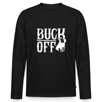 Buck Off - Men's Premium Organic Long Sleeve Shirt - black - Front - Nico (187cm)