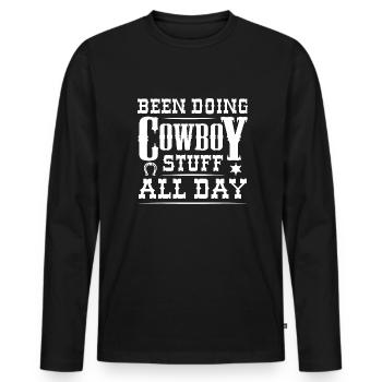 Ich habe den ganzen Tag Cowboy-Sachen gemacht - Männer Premium Bio Langarmshirt - Schwarz - Vorne - Nico (187cm)