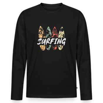 Surf - Rétro - Hawaii Tiki Surfer UsedLook 80s - T-shirt manches longues Premium bio Homme - noir - Devant - Nico (187cm)