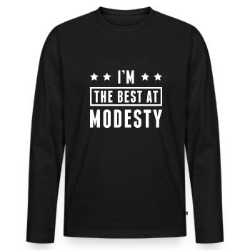 Ich bin der Beste in Bescheidenheit - Männer Premium Bio Langarmshirt - Schwarz - Vorne - Nico (187cm)
