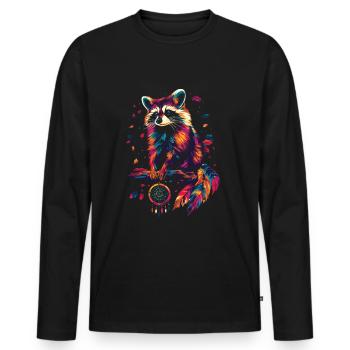 raton laveur avec attrape-rêves - T-shirt manches longues Premium bio Homme - noir - Devant - Nico (187cm)