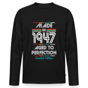 75th Birthday - Made in 1947 - Men's Premium Organic Long Sleeve Shirt - black - Front - Nico (187cm)