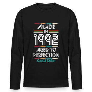 Anniversaire 30 ans - Fabriqué en 1992 - T-shirt manches longues Premium bio Homme - noir - Devant - Nico (187cm)
