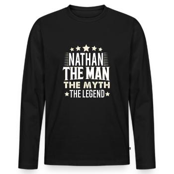 Nathan - Männer Premium Bio Langarmshirt - Schwarz - Vorne - Nico (187cm)