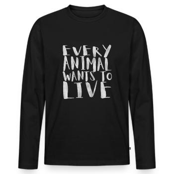 Tous les animaux veulent vivre - T-shirt manches longues Premium bio Homme - noir - Devant - Nico (187cm)