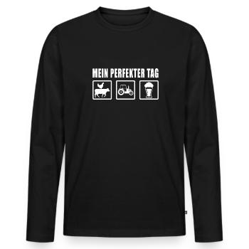 Mein perfekter Tag Traktor Landwirt - Männer Premium Bio Langarmshirt - Schwarz - Vorne - Nico (187cm)
