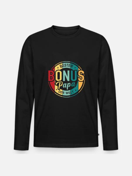 Bonus Papa Bester Bonuspapa Bonusvater T-Shirt - Männer Premium Bio Langarmshirt - Schwarz