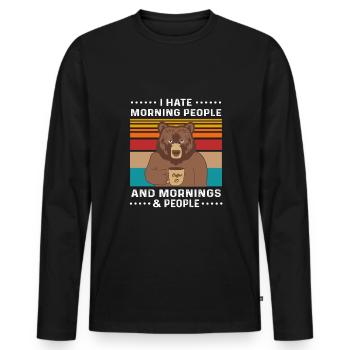 Je déteste les gens du matin et les matins et les gens - T-shirt manches longues Premium bio Homme - noir - Devant - Nico (187cm)