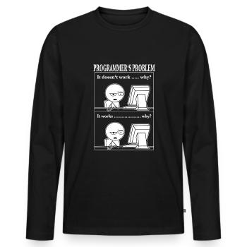 Programmer Computer Scientist Funny Cartoon T-Shir - Men's Premium Organic Long Sleeve Shirt - black - Front - Nico (187cm)
