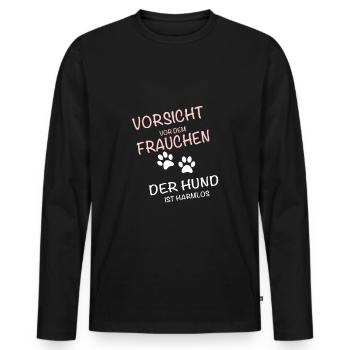 Vorsicht vor dem Frauchen - der Hund ist harmlos - Männer Premium Bio Langarmshirt - Schwarz - Vorne - Nico (187cm)