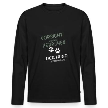 Vorsicht Herrchen - Hund ist harmlos - Männer Premium Bio Langarmshirt - Schwarz - Vorne - Nico (187cm)