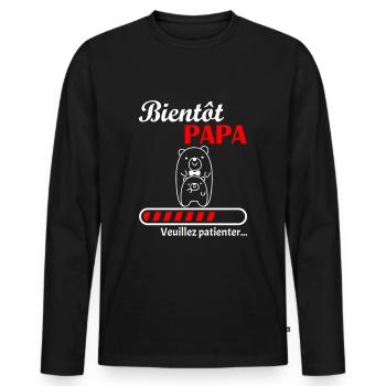 Bientôt Papa, futur père, annonce grossesse - T-shirt manches longues Premium bio Homme - noir - Devant - Nico (187cm)
