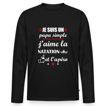 Papa simple natation et apéro, fête des pères - T-shirt manches longues Premium bio Homme - noir - Devant - Nico (187cm)