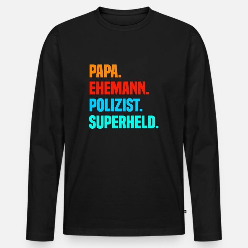 Papa Ehemann Polizist Superheld - Männer Premium Bio Langarmshirt - Schwarz