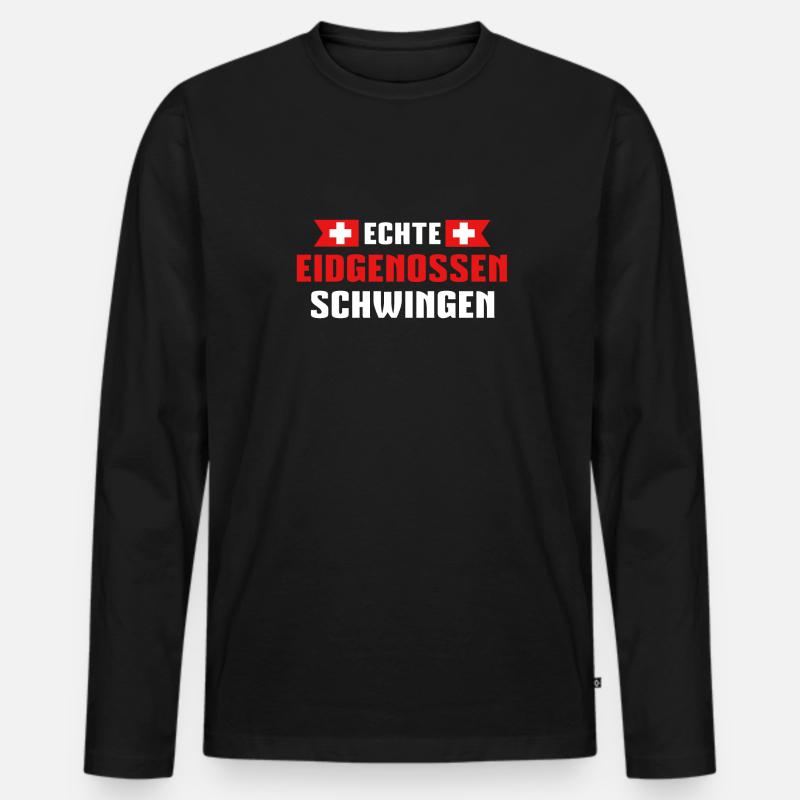 Echte Eidgenossen schwingen - Männer Premium Bio Langarmshirt - Schwarz