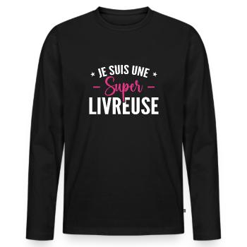 A Super Delivery Girl - Delivery Gift - Men's Premium Organic Long Sleeve Shirt - black - Front - Nico (187cm)