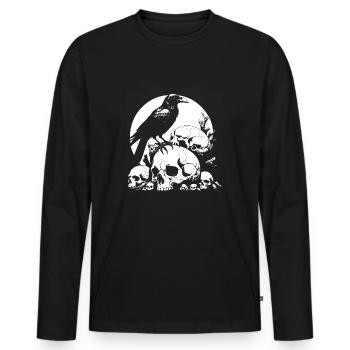 Big mystical raven sitting on sculls - Men's Premium Organic Long Sleeve Shirt - black - Front - Nico (187cm)
