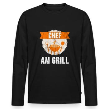 Grill T-Shirt Steak Griller Grillmeister Gift - Men's Premium Organic Long Sleeve Shirt - black - Front - Nico (187cm)