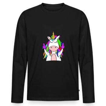 Einhorn die Mittelfinger Hoch lustiges Shirt - T-shirt manches longues Premium bio Homme - noir - Devant - Nico (187cm)