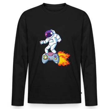 Astronaut Gaming Shirt Controller Rocket Propulsion - Men's Premium Organic Long Sleeve Shirt - black - Front - Nico (187cm)
