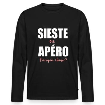 Humour Homme sieste et apéro apero - T-shirt manches longues Premium bio Homme - noir - Devant - Nico (187cm)