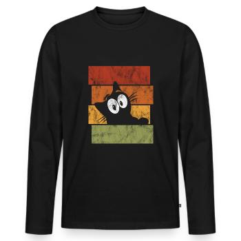 Chat chat rétro chat miaau - T-shirt manches longues Premium bio Homme - noir - Devant - Nico (187cm)
