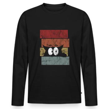 Chat chat rétro chat miau chat - T-shirt manches longues Premium bio Homme - noir - Devant - Nico (187cm)