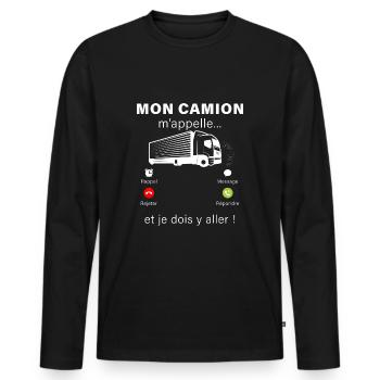 Camion transporteur chauffeur routier - T-shirt manches longues Premium bio Homme - noir - Devant - Nico (187cm)