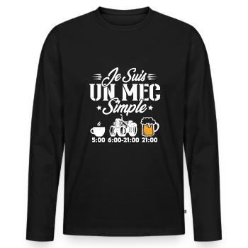 Je suis un mec simple cafe tracteur l'apéro - T-shirt manches longues Premium bio Homme - noir - Devant - Nico (187cm)