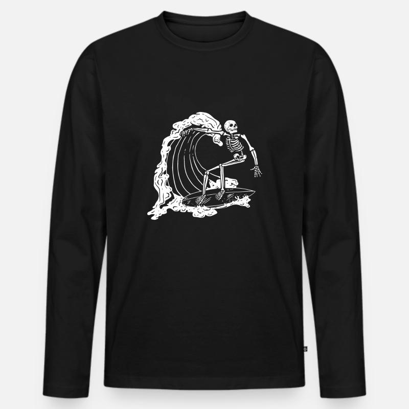 Skull Surfer - Männer Premium Bio Langarmshirt - Schwarz