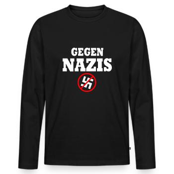 Gegen nazis - Männer Premium Bio Langarmshirt - Schwarz - Vorne - Nico (187cm)