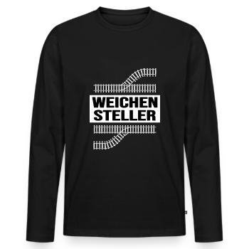 Eisenbahn "Weichensteller" Lok Modeleisenbahn - Männer Premium Bio Langarmshirt - Schwarz - Vorne - Nico (187cm)