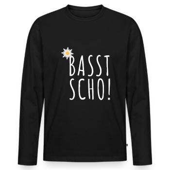 Basst Scho | Trachten Hirsch - Männer Premium Bio Langarmshirt - Schwarz - Vorne - Nico (187cm)