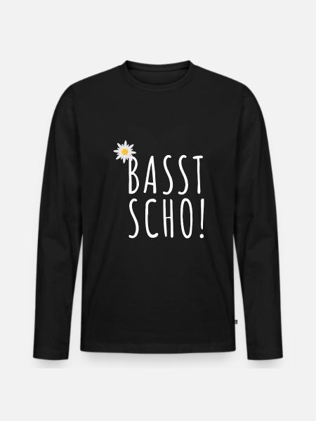 Basst Scho | Trachten Hirsch - Männer Premium Bio Langarmshirt - Schwarz