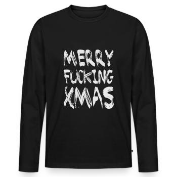MERRY FUCKING XMAS - Männer Premium Bio Langarmshirt - Schwarz - Vorne - Nico (187cm)