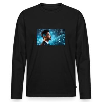 Un nerd dans le monde numérique - T-shirt manches longues Premium bio Homme - noir - Devant - Nico (187cm)