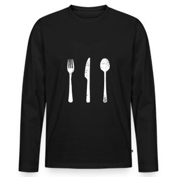 Cutlery Gift, fork knife spoon cook kitchen - Men's Premium Organic Long Sleeve Shirt - black - Front - Nico (187cm)