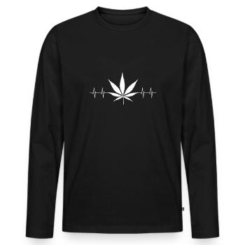 Gras Hanf Cannabisblatt kiffen Herzschlag EKG Puls - Männer Premium Bio Langarmshirt - Schwarz - Vorne - Nico (187cm)