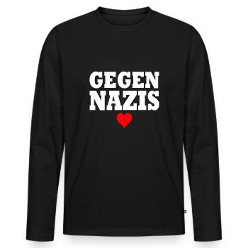 Gegen nazis - Männer Premium Bio Langarmshirt - Schwarz - Vorne - Nico (187cm)