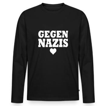 Gegen nazis - Männer Premium Bio Langarmshirt - Schwarz - Vorne - Nico (187cm)