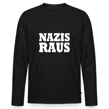 Nazis raus - Männer Premium Bio Langarmshirt - Schwarz - Vorne - Nico (187cm)
