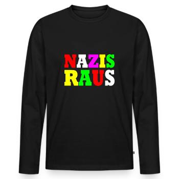 Nazis raus - Männer Premium Bio Langarmshirt - Schwarz - Vorne - Nico (187cm)