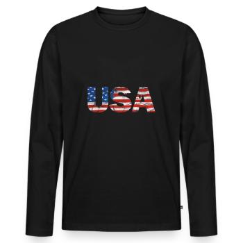 Drapeau USA Drapeau Cadeau Amérique US - T-shirt manches longues Premium bio Homme - noir - Devant - Nico (187cm)