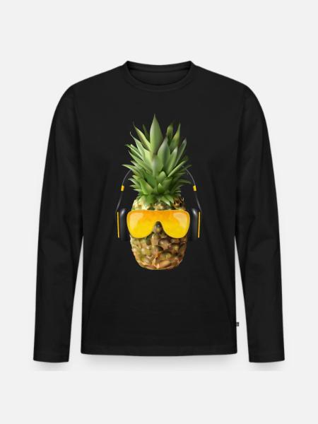Ananas mit Kopfhörer - Männer Premium Bio Langarmshirt - Schwarz