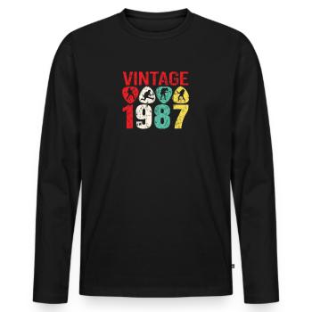1987 Geburtstag Rock n Roll Vintage - Männer Premium Bio Langarmshirt - Schwarz - Vorne - Nico (187cm)