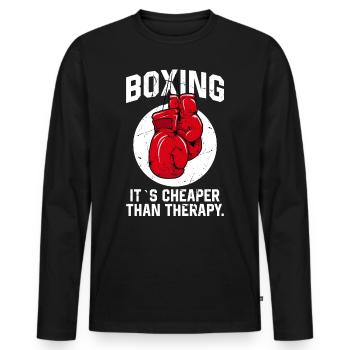 Boxing it´s cheaper than Therapie Boxer Sport - Männer Premium Bio Langarmshirt - Schwarz - Vorne - Nico (187cm)