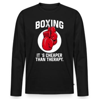 Boxing it´s cheaper than Therapie Boxer Sport - Männer Premium Bio Langarmshirt - Schwarz - Vorne - Nico (187cm)