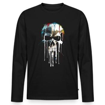 Crâne Crâne Mort Dégoulinant Peinture - T-shirt manches longues Premium bio Homme - noir - Devant - Nico (187cm)