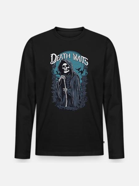 Sensenmann "Death Waits" Gothic Art - Männer Premium Bio Langarmshirt - Schwarz